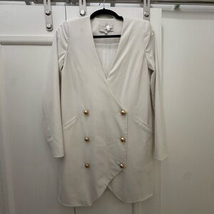 Michelle Mason Elegant Cream Blazer Dress with Gold Buttons